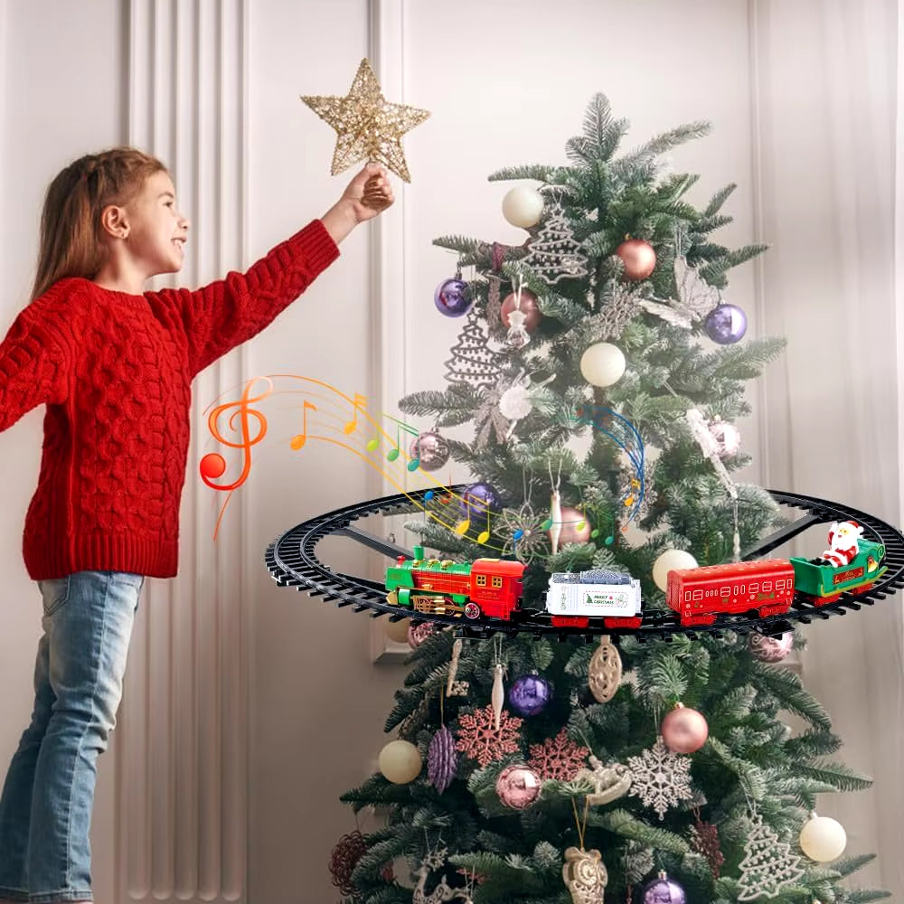 Hanging Christmas Train Set Toy W/ Light Sound for Boys Girls Train around Christmas Tree Decoration Indoor Home for Kids