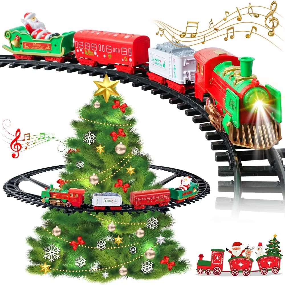 Hanging Christmas Train Set Toy W/ Light Sound for Boys Girls Train around Christmas Tree Decoration Indoor Home for Kids