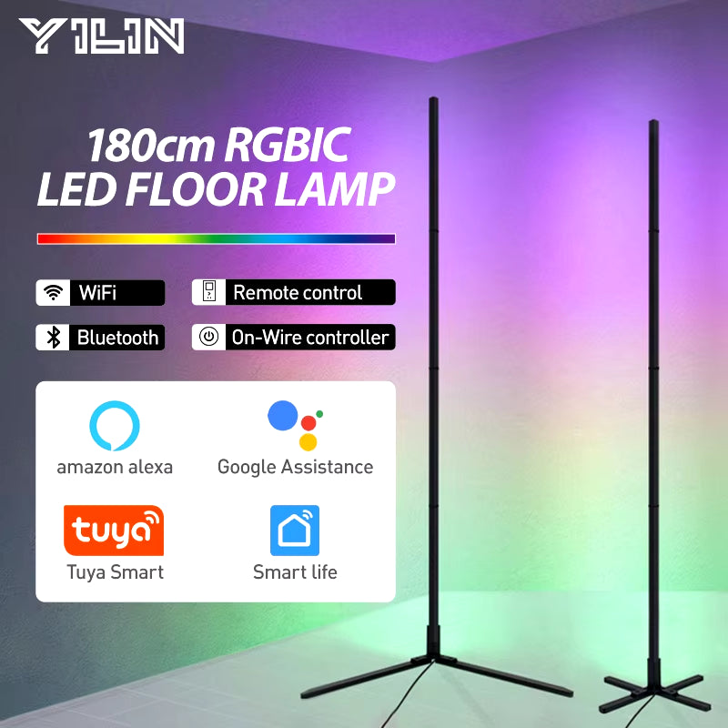 Tuya RGBIC LED Floor Lamp 180CM Smart Smart APP Remote Control Nordic Mood Light Aesthetic Room Decoration Stand Floor Light