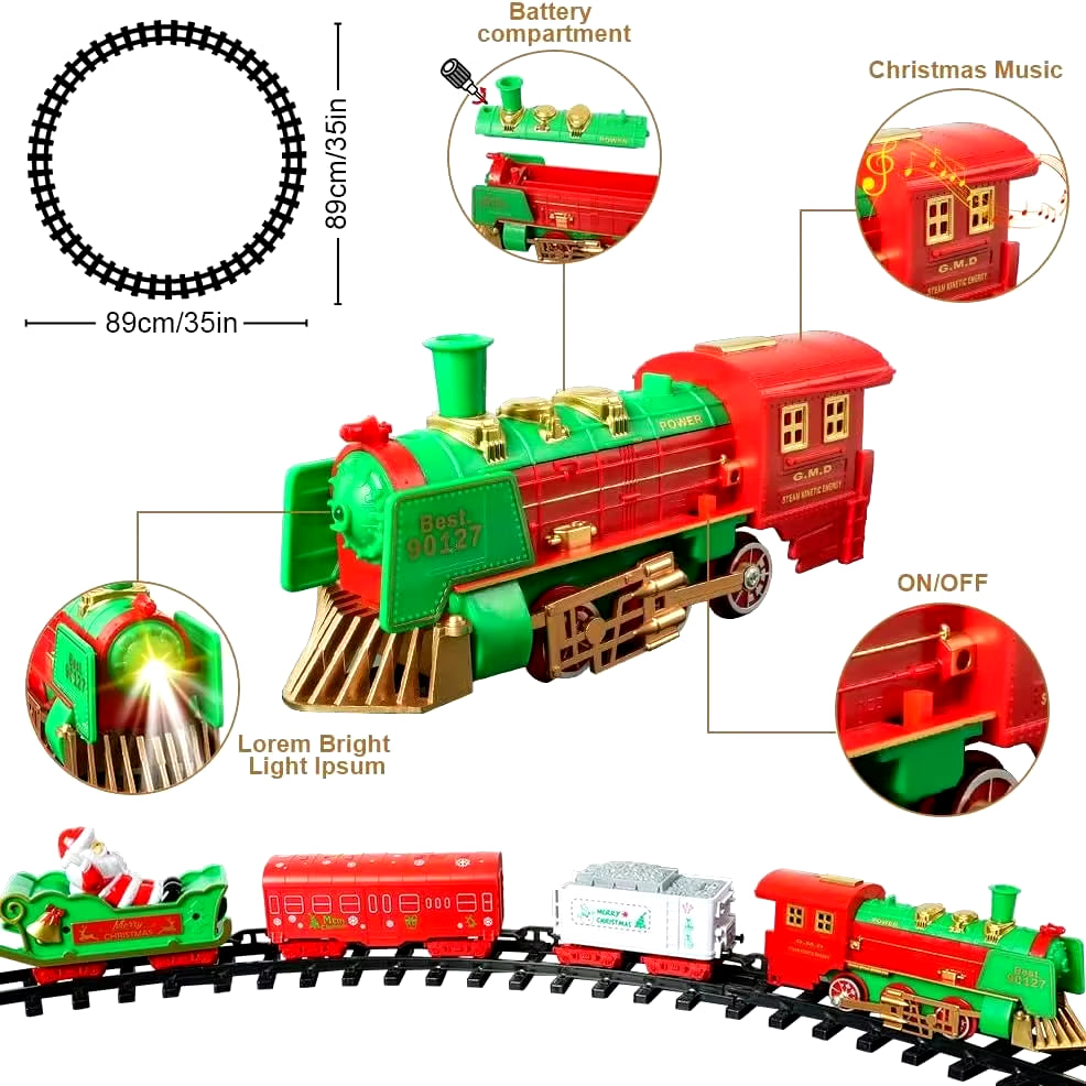 Hanging Christmas Train Set Toy W/ Light Sound for Boys Girls Train around Christmas Tree Decoration Indoor Home for Kids